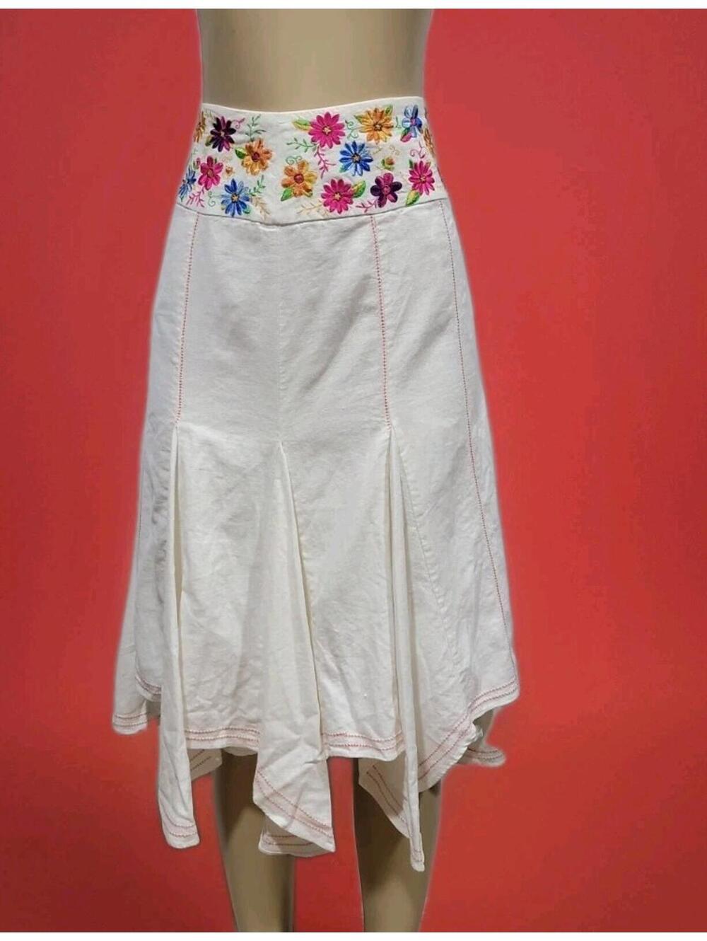 Saint Tropez West Women's 8 Linen Blend Embroidered Handkerchief Hem  Skirt #1